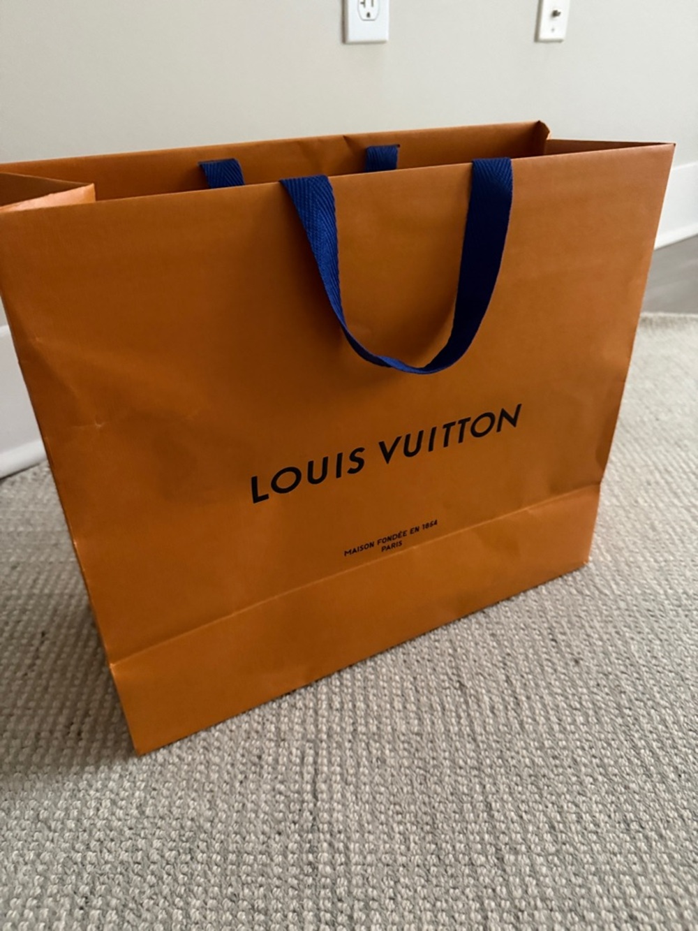 Louis Vuitton Orange Paper Tote with Blue Ribbon Handles